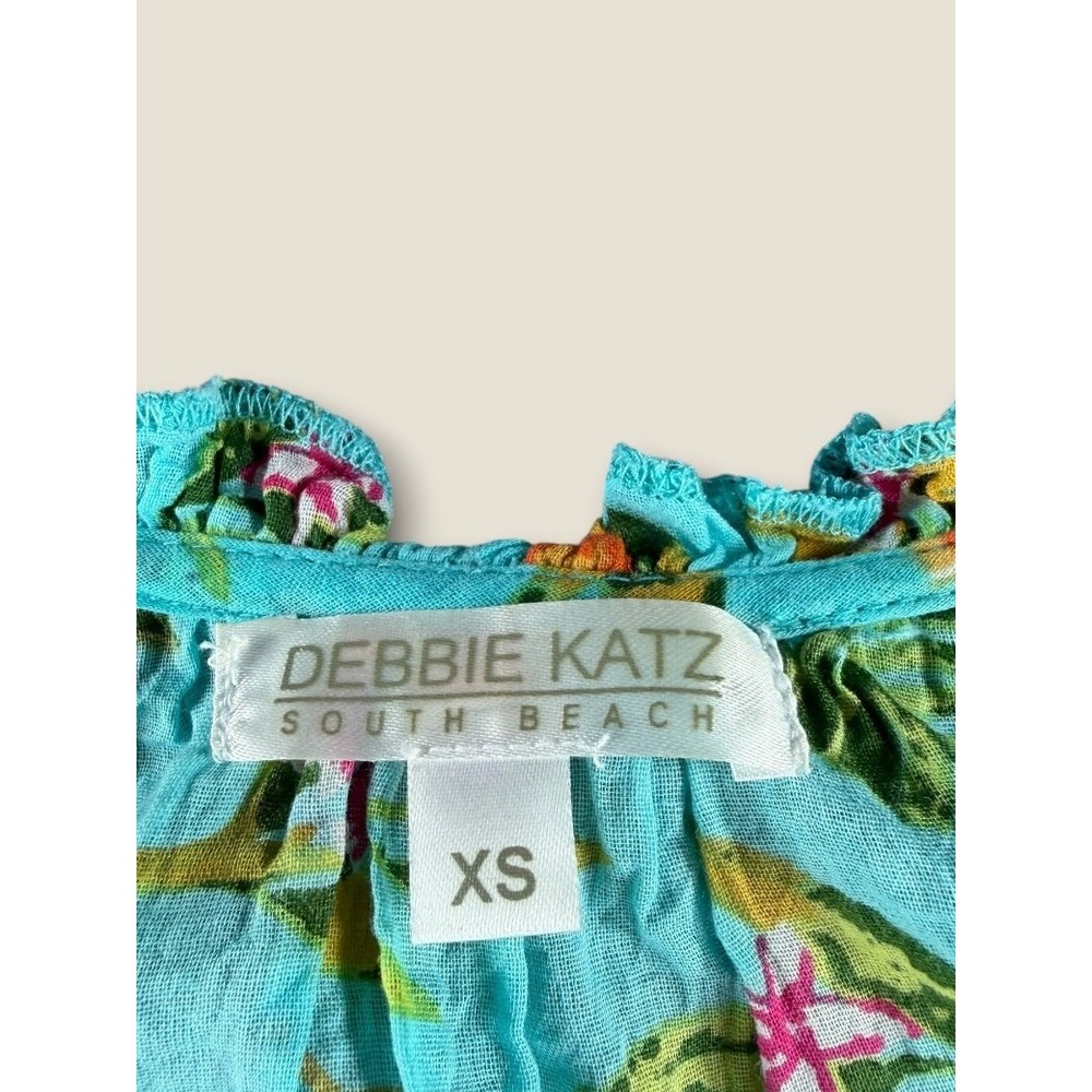 Debbie Katz South Beach Pineapple Tunic Top Turquoise Cotton Tassel XS - Picture 2 of 6